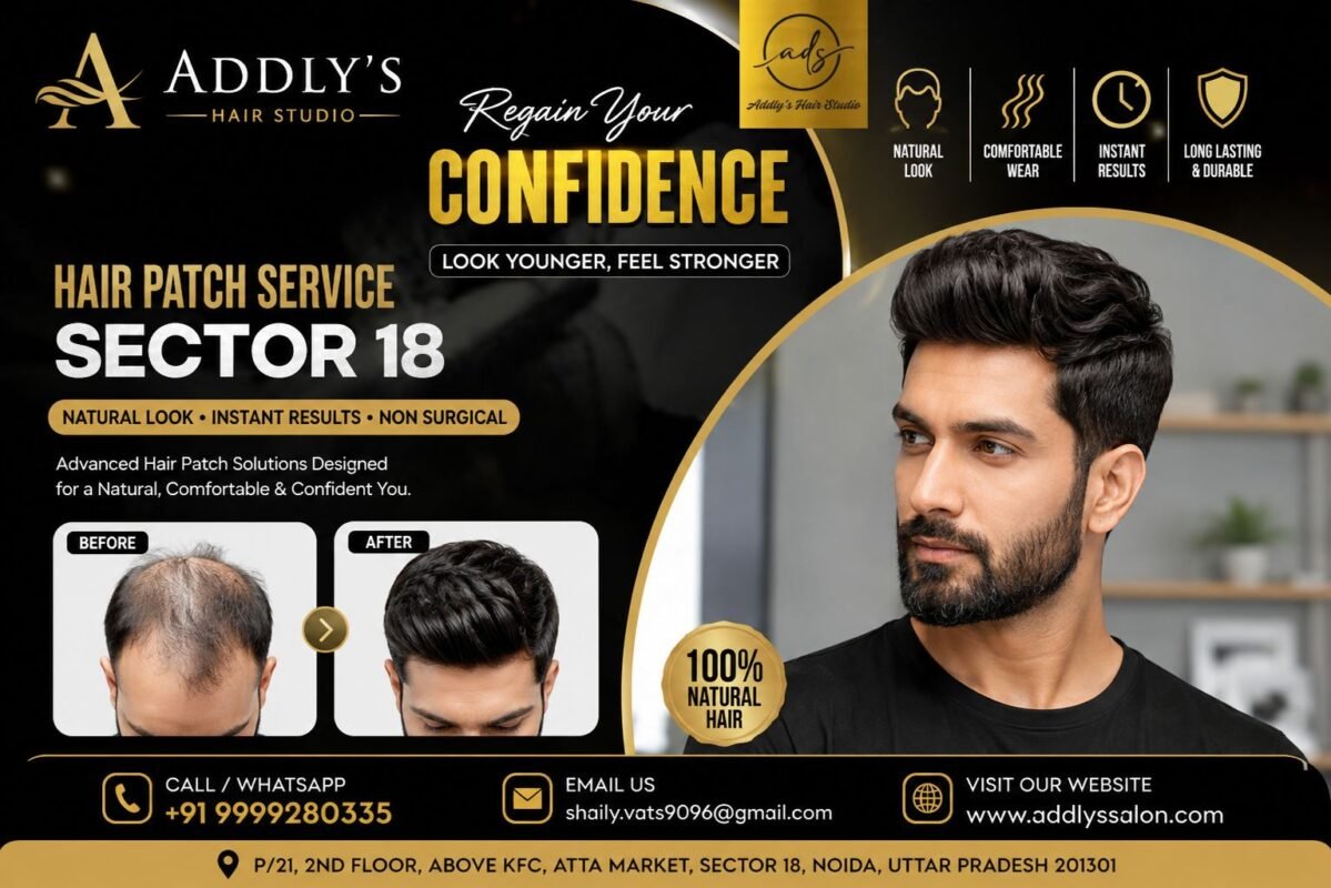 Woman Hair Patch Service Before and After Transformation at Addly’s Hair Studio Noida Showing Natural Hair Volume Restoration