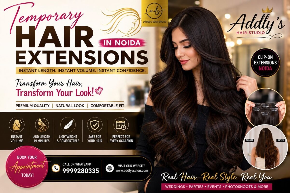 Temporary Hair Extensions in Noida for instant hair volume and length transformation at Addly’s Hair Studio
