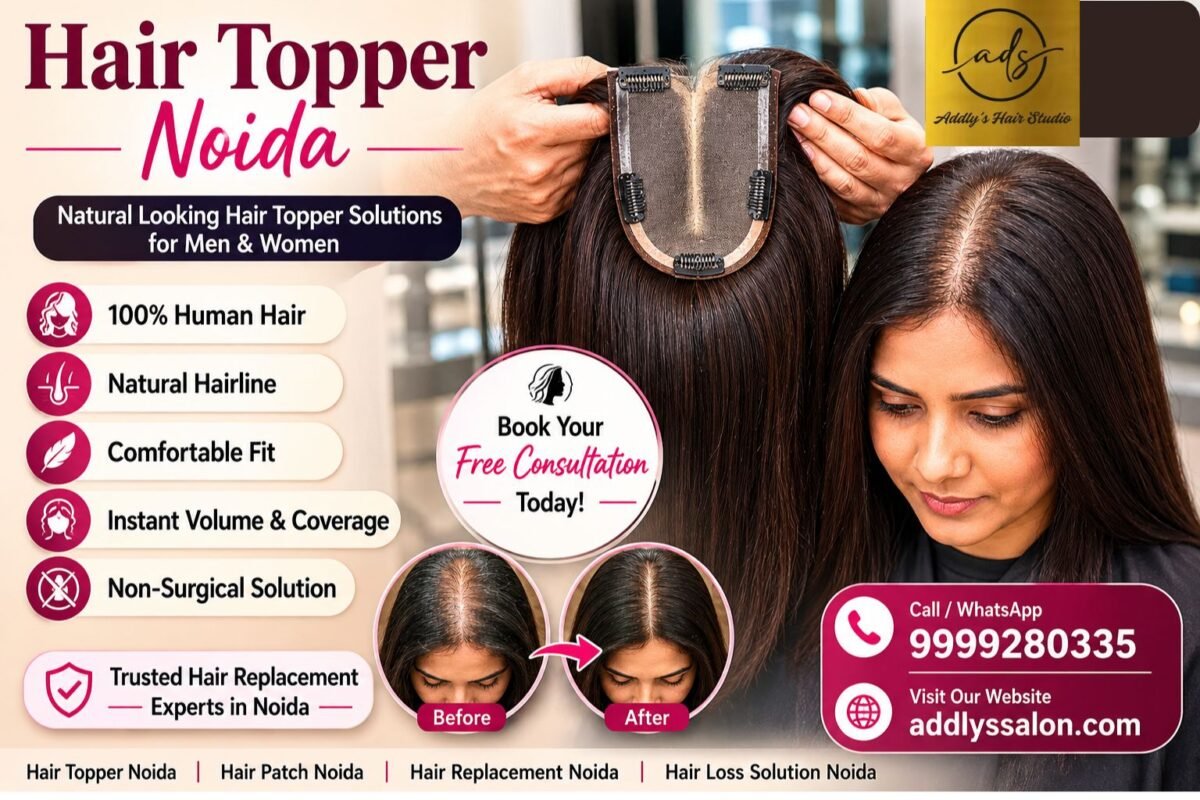 Hair Topper Noida for men showing natural hair restoration results with premium human hair topper and non-surgical hair replacement solution.
