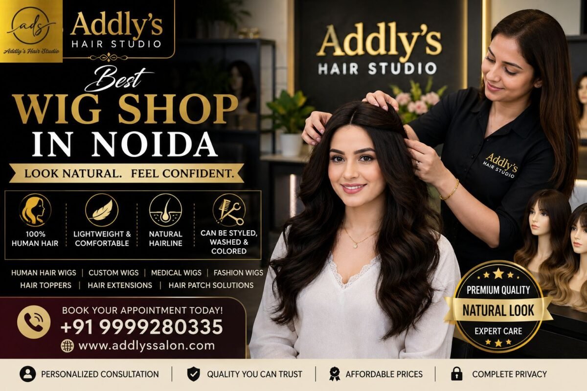 Best Wig Shop in Noida - Professional men's human hair wig fitting at Addly's Hair Studio in Sector 18, Noida with a natural-looking hair replacement solution.