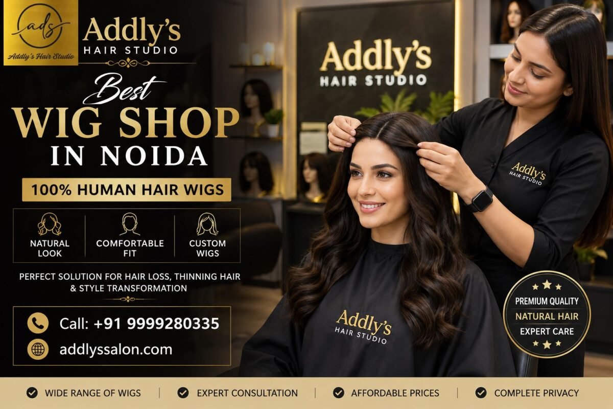 Best Wig Shop in Noida at Addly's Hair Studio featuring a natural-looking men's human hair wig consultation and professional wig fitting.