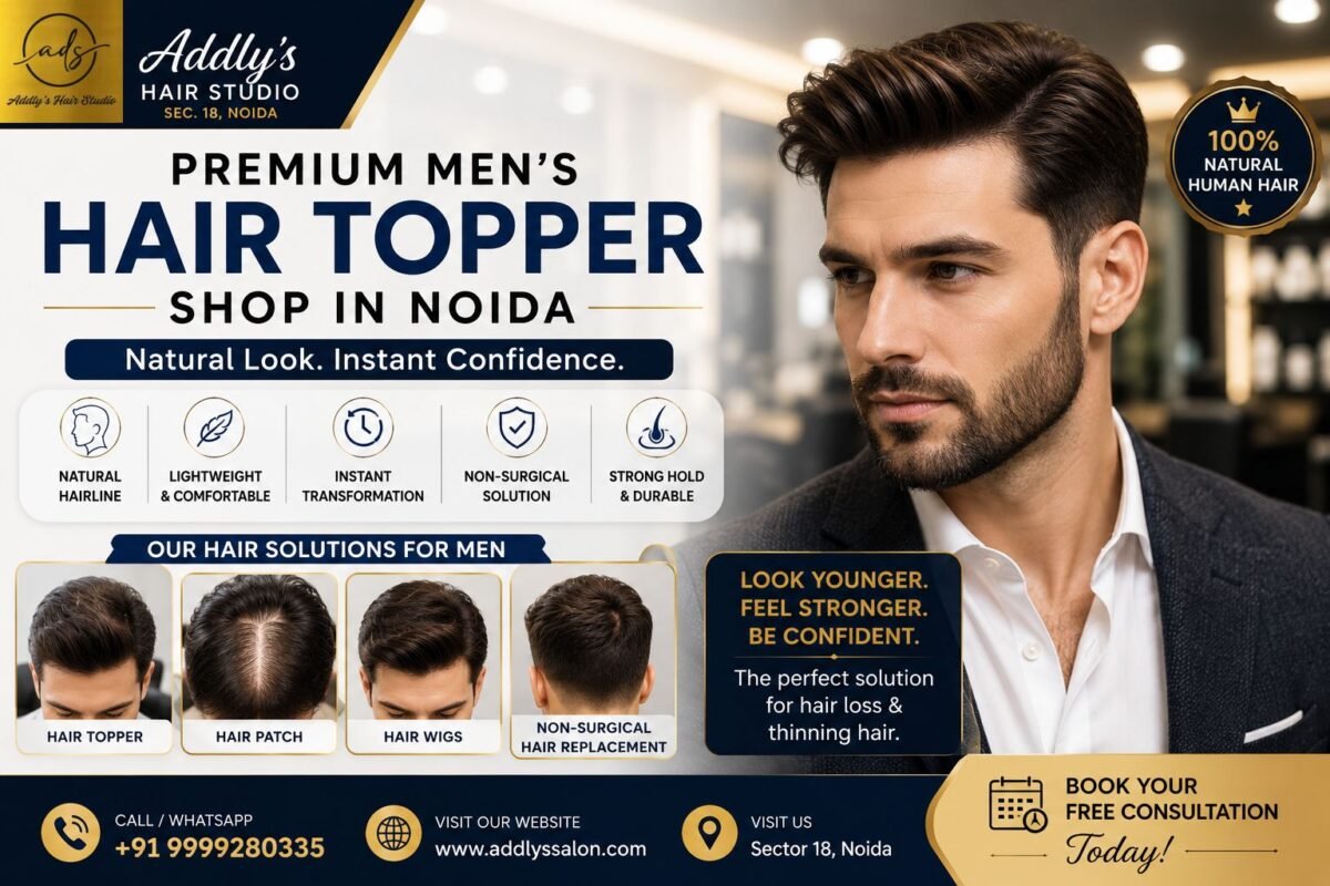 Hair Topper Shop in Noida with premium human hair toppers by Addly's Hair Studio