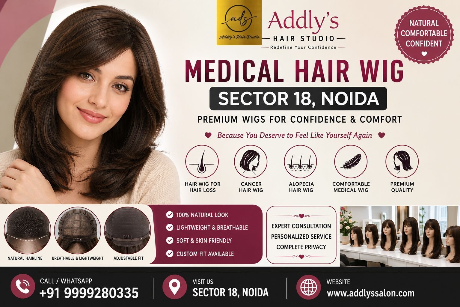 Medical Hair Wig Sector 18 in Noida featuring a premium natural-looking hair replacement wig for individuals experiencing hair loss.