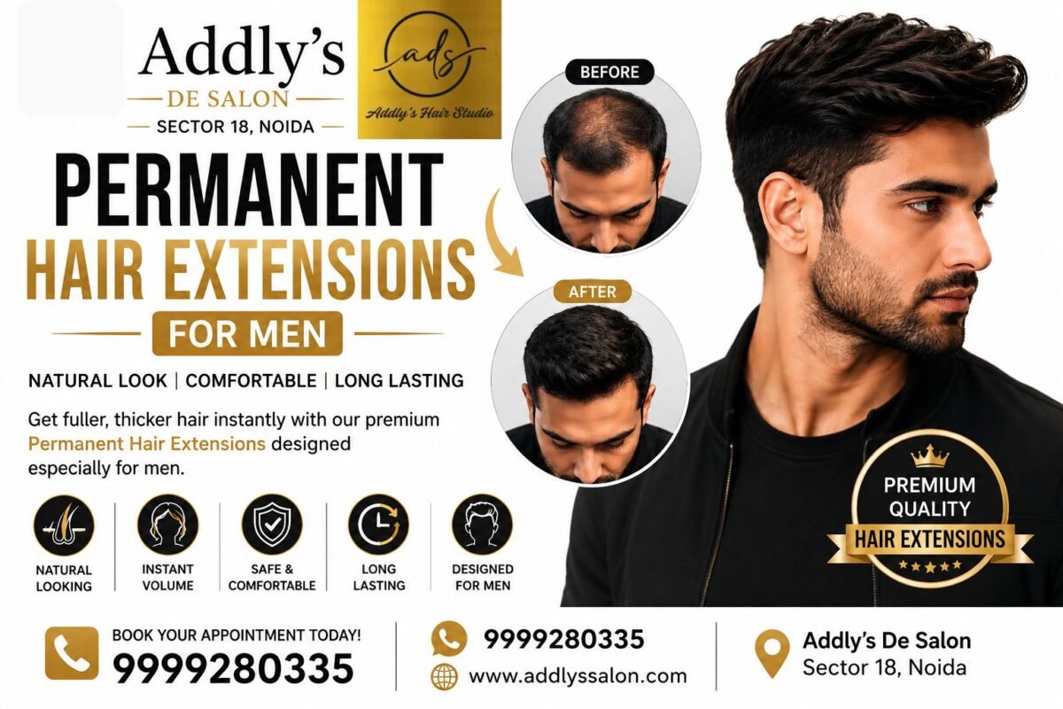 Permanent Hair Extensions Sec 18 at Addly's Hair Studio offering premium human hair extensions for natural-looking length and volume in Noida.