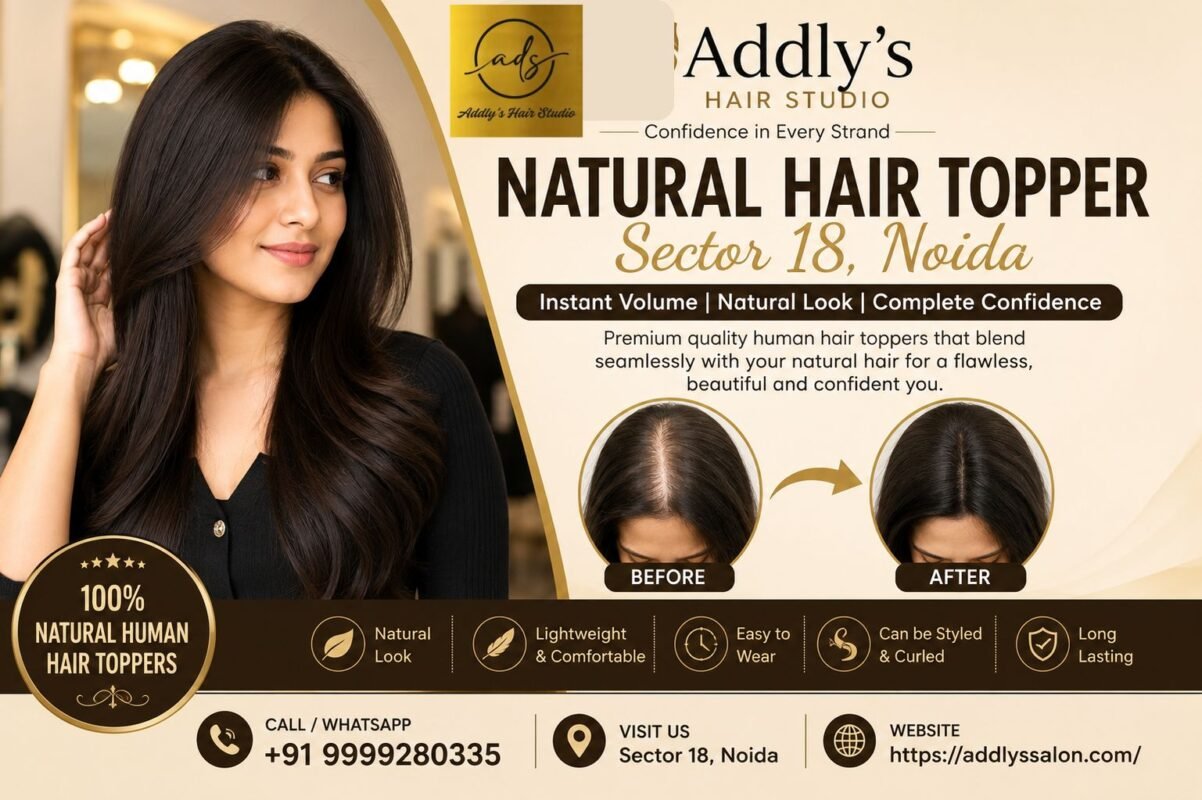 Natural Hair Topper for Men in Sector 18 Noida by Addly's Hair Studio offering a natural-looking solution for thinning hair and hair loss.
