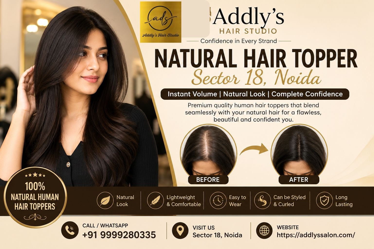 Natural Hair Topper for Men in Sector 18 Noida by Addly's Hair Studio offering a natural-looking solution for thinning hair and hair loss.