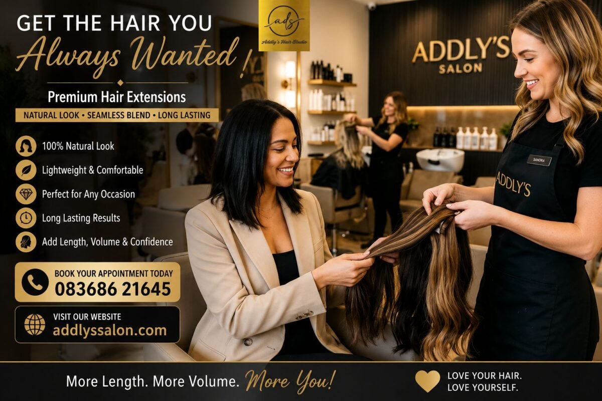 Professional hair extension service in Noida featuring natural-looking, long and voluminous hair at Addly’s Hair Studio.