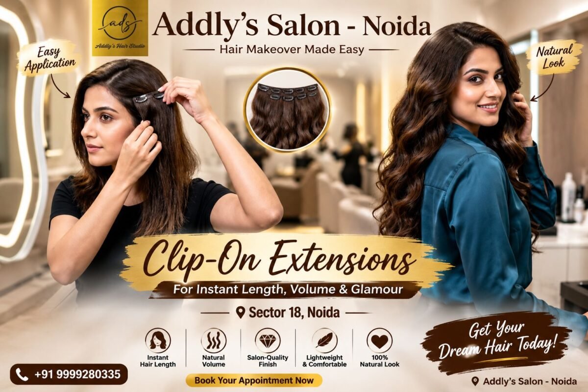 Clip-on hair extensions before and after transformation for added length and volume