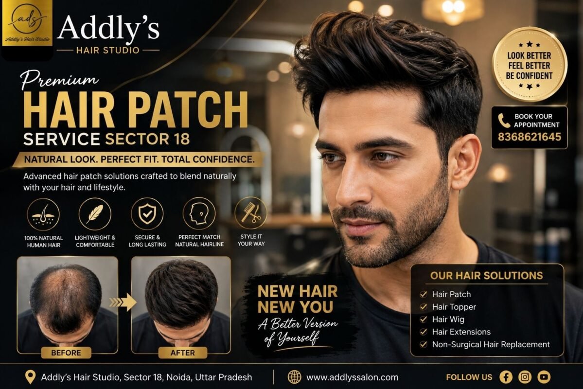 Professional men’s hair patch service at Addly’s Hair Studio in Sector 18 Noida