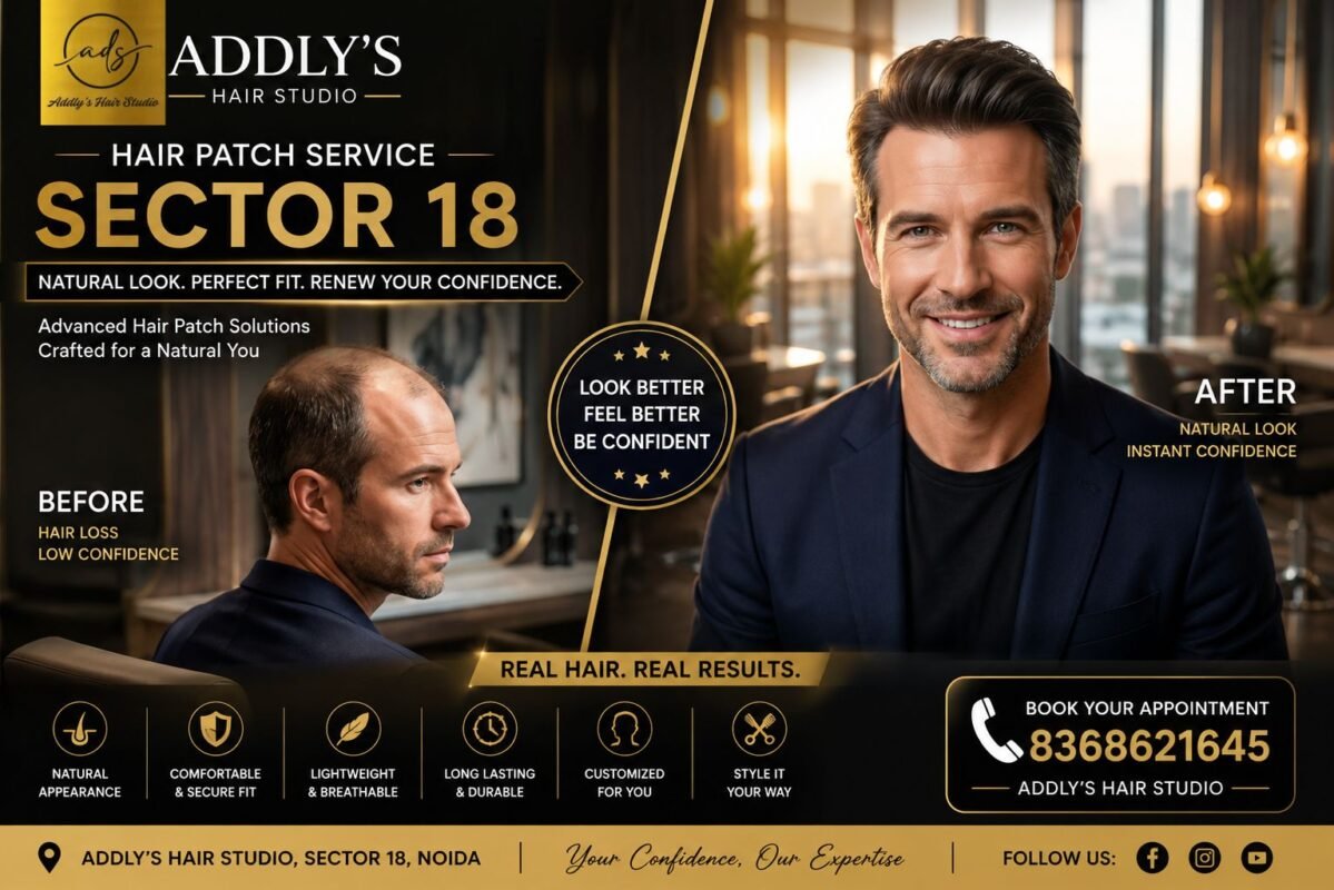 Professional hair patch service for men at Addly’s Hair Studio in Sector 18 Noida