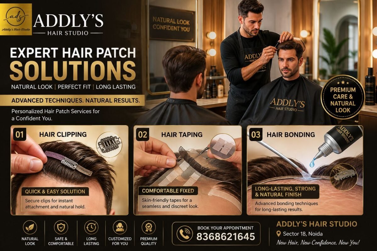 Professional hair patch service for men at Addly’s Hair Studio in Sector 18 Noida