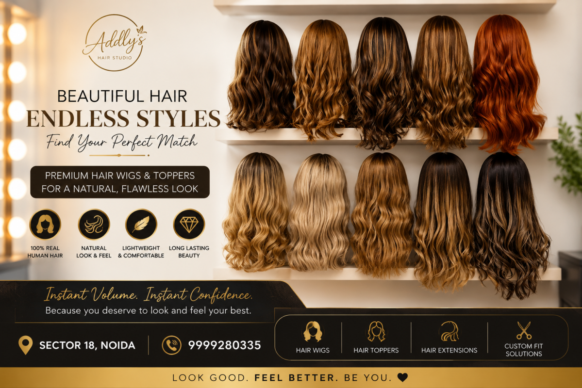 Premium human hair wigs in Sector 18 Noida at Addly’s Hair Studio